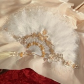 羽毛扇子团扇古风洛丽塔仙气折扇婚礼结婚新娘中式 新婚高级礼物