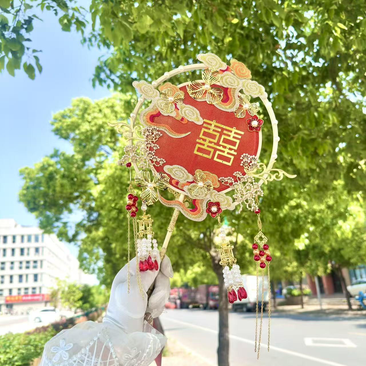 团扇新娘结婚双面高级秀禾婚礼diy材料扇子手工喜扇婚扇成品中式