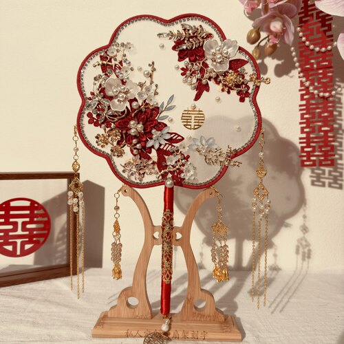 团扇新娘结婚diy材料扇子高级婚礼婚扇秀禾双面手工喜扇中式新婚