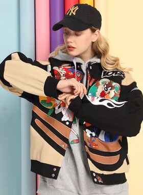 欧美潮牌vintage2024刺绣夹克机车服男女宽松嘻哈外套古着棒球服