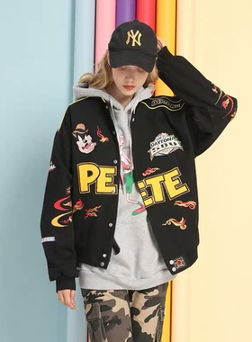 冬季潮ins超火飞行服嘻哈风潮牌棉衣外套复古撞色aj男女bf棒球服