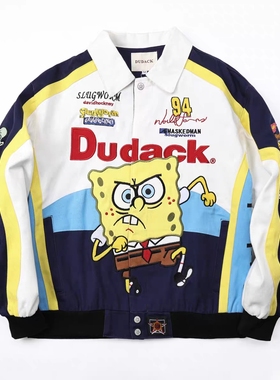 杜戴克dudack海绵宝宝联名款卡通重工刺绣骑行赛车夹克加厚外套