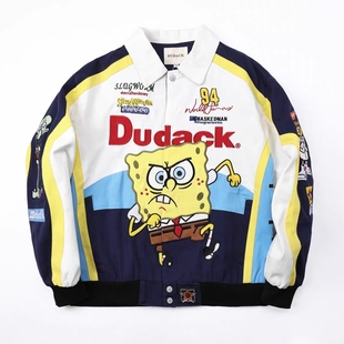 杜戴克dudack海绵宝宝联名款卡通重工刺绣骑行赛车夹克加厚外套