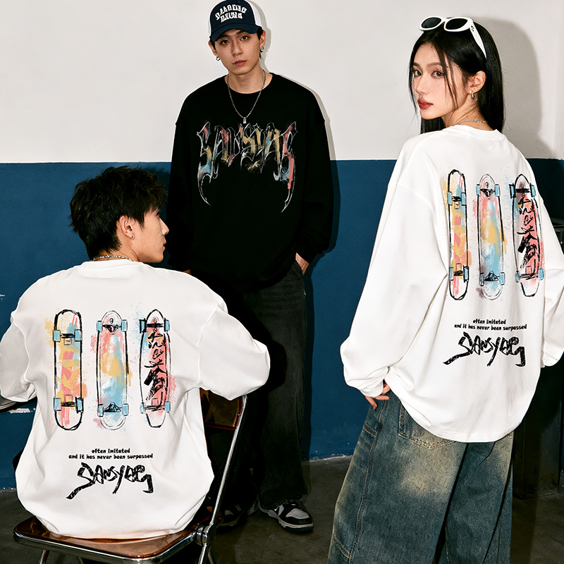 木村三社彩色粉笔涂鸦长袖t恤