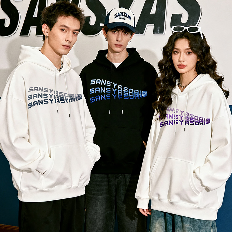 美式刺绣连帽卫衣男秋冬重磅