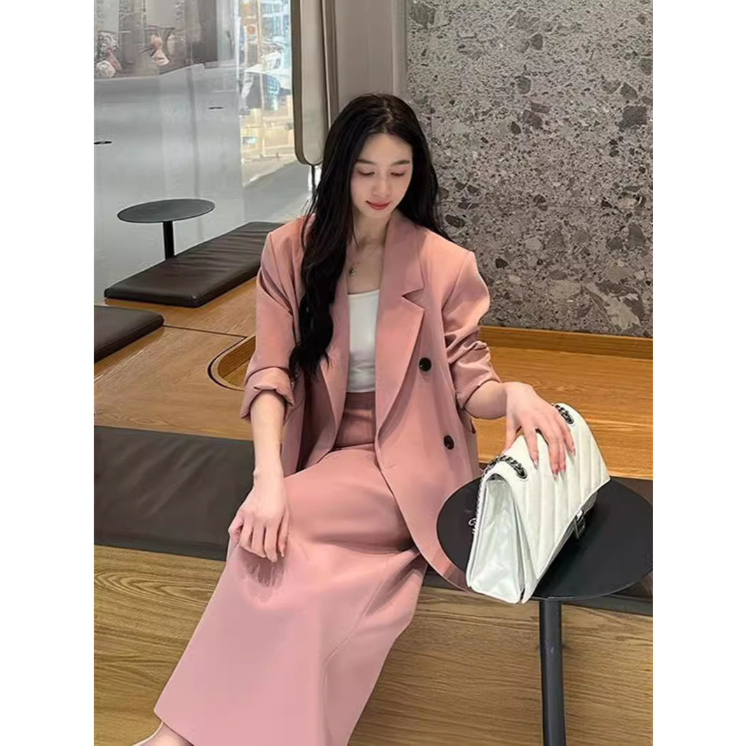 2024年春秋新款宽松高级感韩版休闲西服套装两件套茶系穿搭女气质