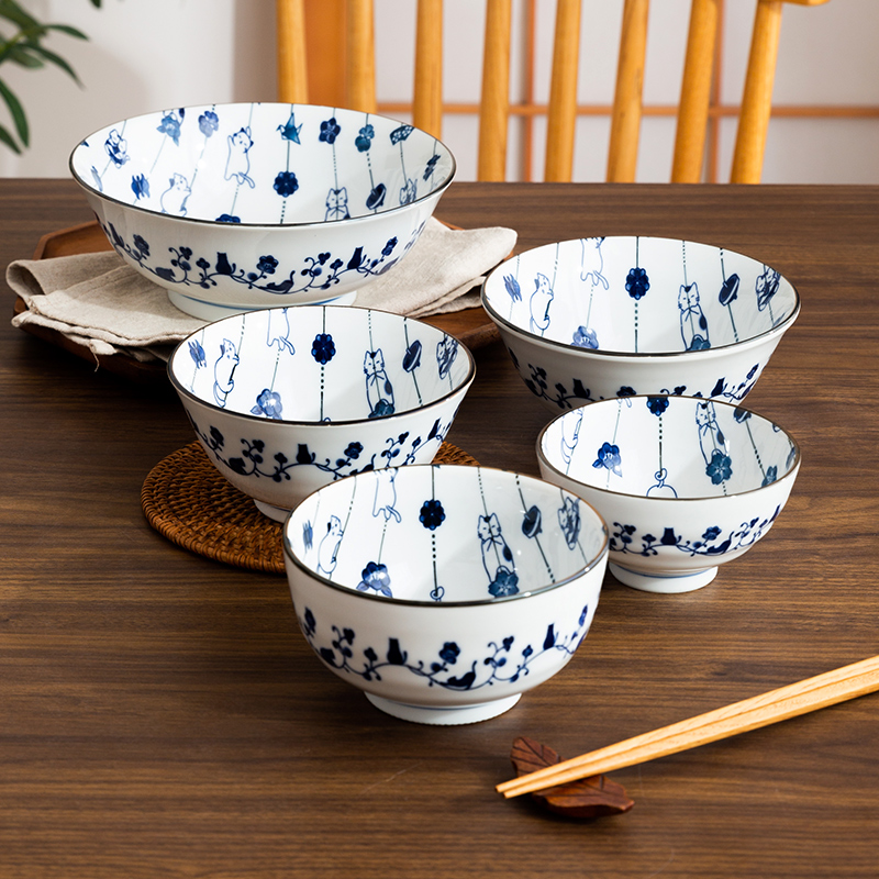 千代源原创花帘猫日式釉下彩餐具