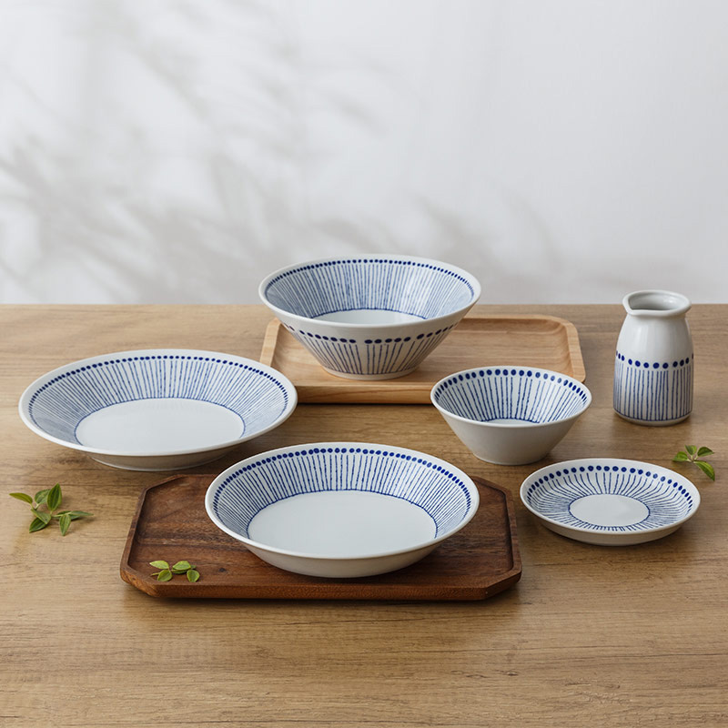 日本进口碗盘蓝苍十草陶瓷