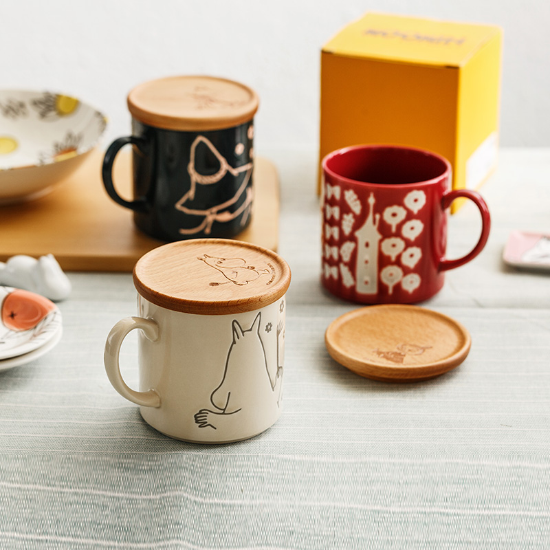 日式卡通姆明陶瓷马克杯带盖