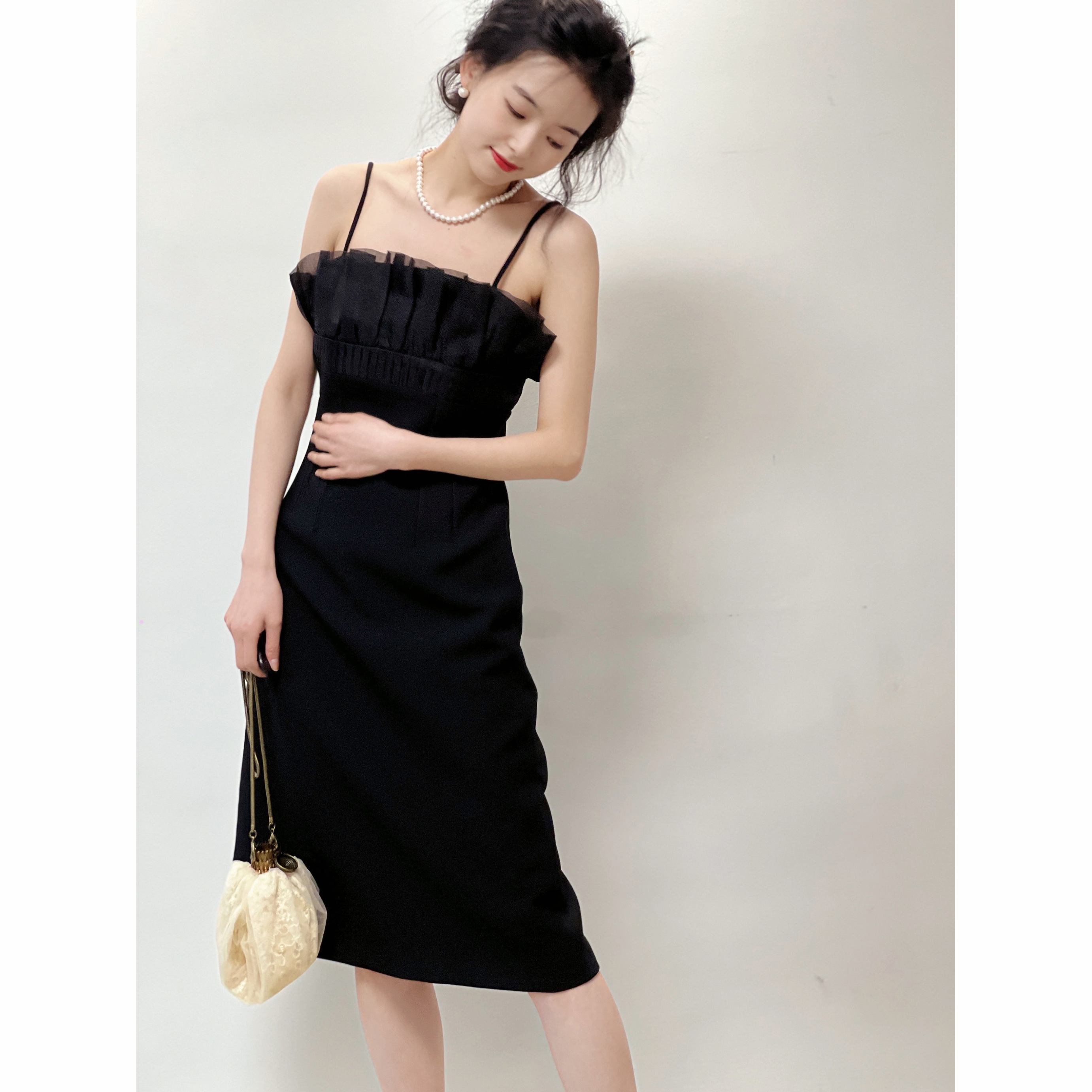 法式复古吊带裙无袖中长