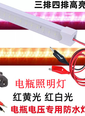 夜市电瓶灯超亮12v红白灯管可调光红黄灯48v60v电动车led红色灯条