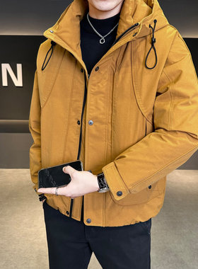 连帽羽绒服男款冬装2026新款高级感短款休闲加厚时尚男士外套潮牌