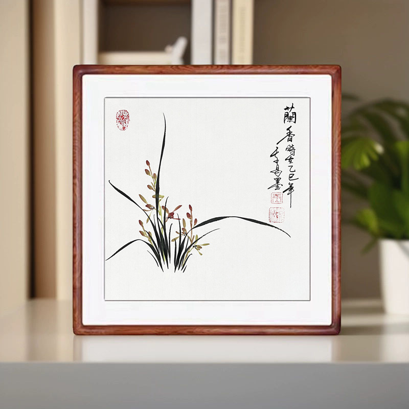 国画兰花木框装裱纯手绘真迹客厅装饰画写意花鸟定制画心卷轴挂画