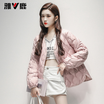 雅鹿圆领羽绒服女官方正品气质
