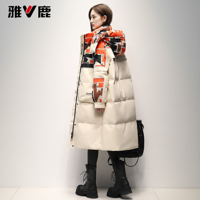 雅鹿中长款保暖羽绒服