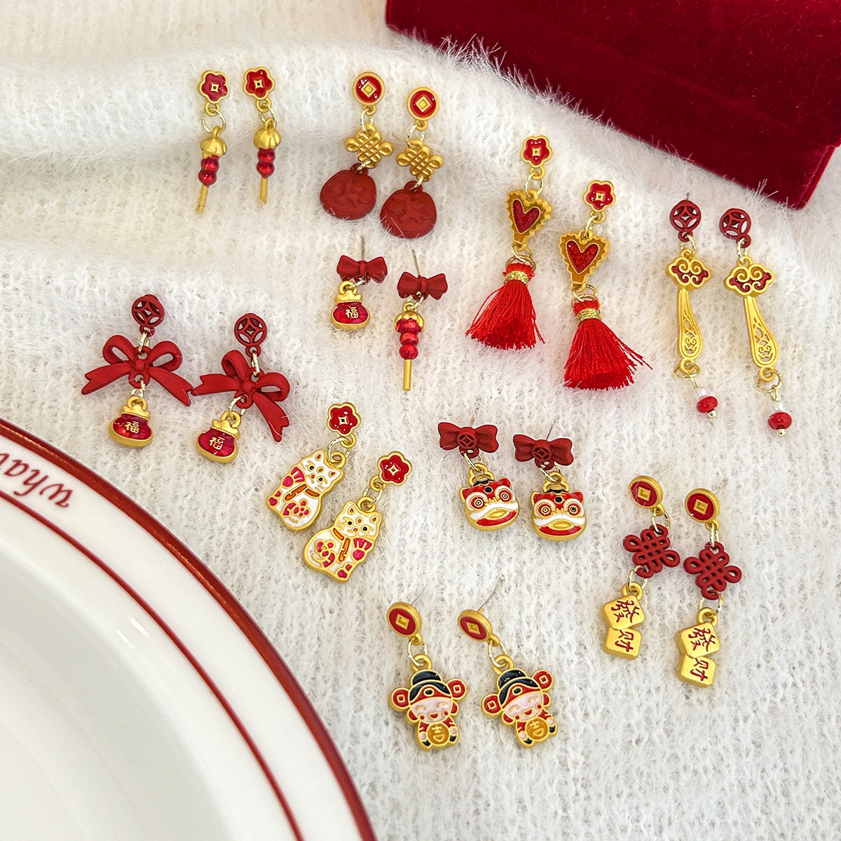 新中式新年红色醒狮福袋耳环2026新款爆款高级感轻奢气质耳钉耳饰,饰品/流行首饰/时尚饰品新,耳环,淘宝优惠券,粉丝福利购,淘宝优惠卷