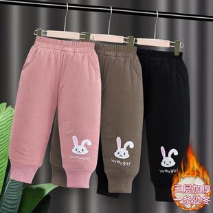 男童加绒加厚棉裤一条过冬三层夹棉外穿女童超厚冬季洋气宽松裤子