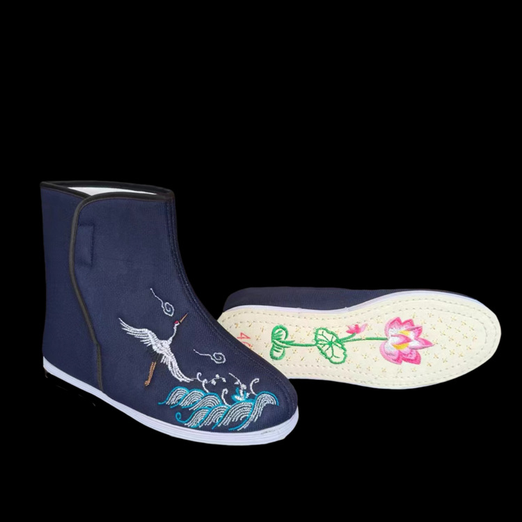 男款云锦寿鞋古装现代装布鞋棉鞋千层底绣花莲花男鞋寿衣配件