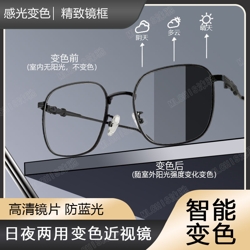 变色眼镜男款近视有度数自动感光太阳镜防蓝光平光护目镜防紫外线