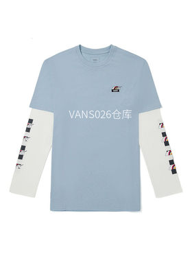 vans范斯男女长袖t恤假两件印花