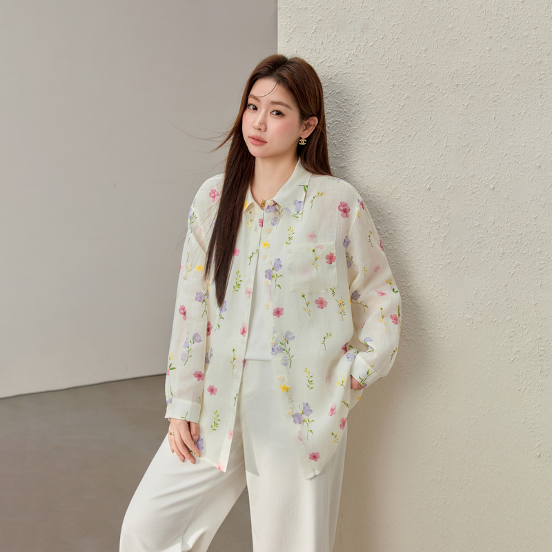 【莱赛尔苎麻混纺复古百搭衬衫】纤莉秀大码女装胖mm2025夏装新款