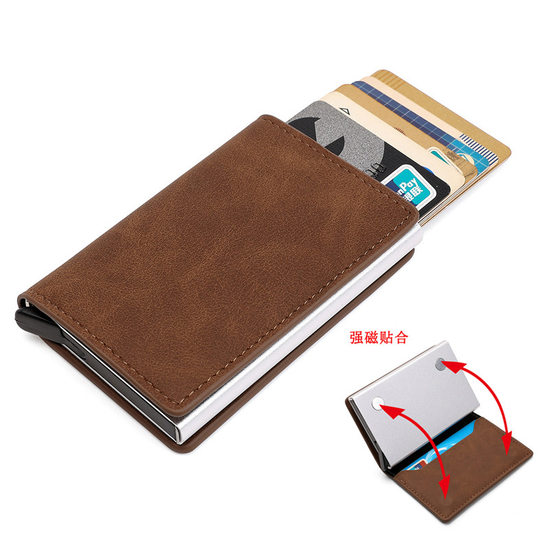 新款磁吸自动弹卡式卡包超薄铝合金防盗卡包男士商务多功能钱包