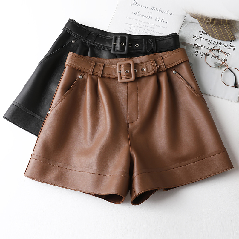 高腰布若岚高腰皮短裤