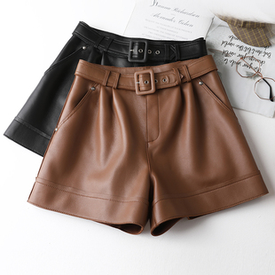 皮裤女款2026新款绵羊皮真皮皮短裤高腰显瘦欧洲站外穿纯皮阔腿裤