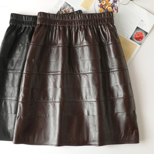 欧货高级感松紧腰头层牛皮半身裙高腰a字包臀显瘦真皮皮裙女新款
