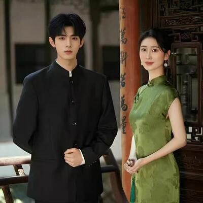 新郎结婚中山装套装男新中式立领西装婚礼服男装婚礼服演出服男款