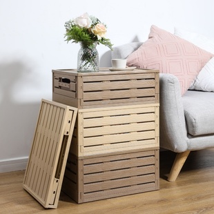 彷实木纹可折叠周转箱超市收纳筐展会收纳箱水果塑料箱覆古收纳篮