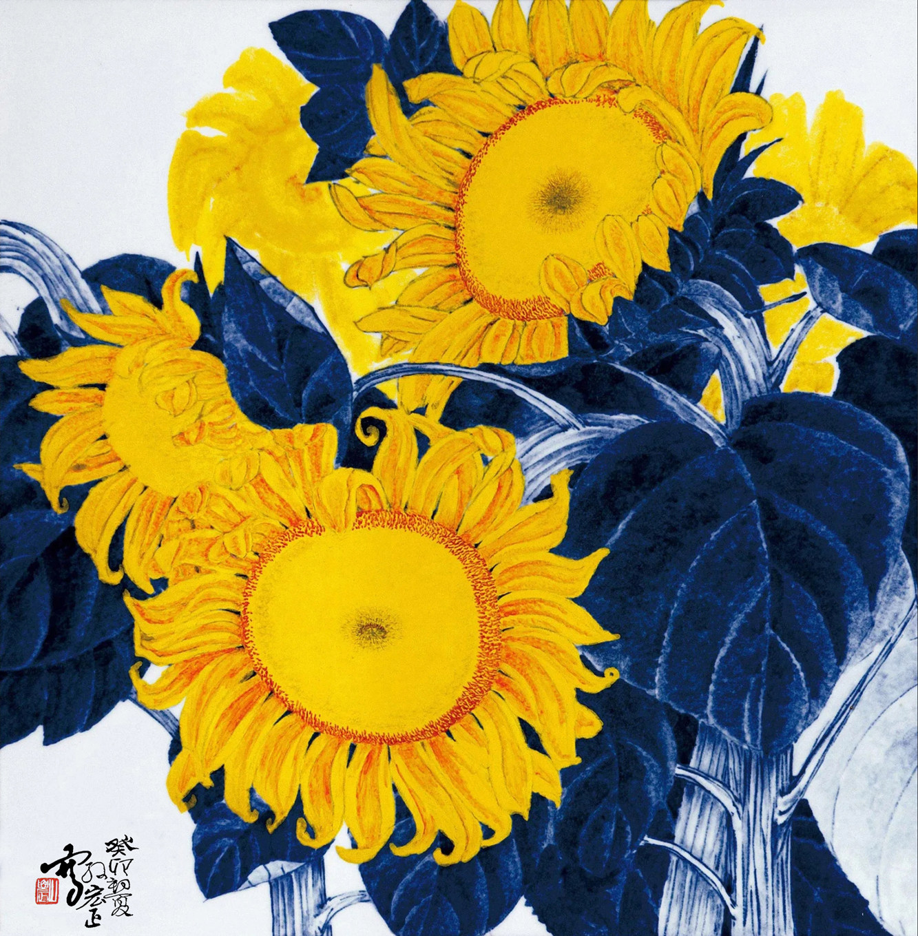 朵莲精舍油画向日葵斗方名家手绘