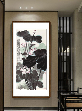 中式客厅装饰国画荷花手绘保真迹
