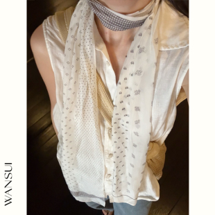 沈月同款 WANSUI原创波点碎花格纹真丝长丝巾围巾文艺感风衣搭配