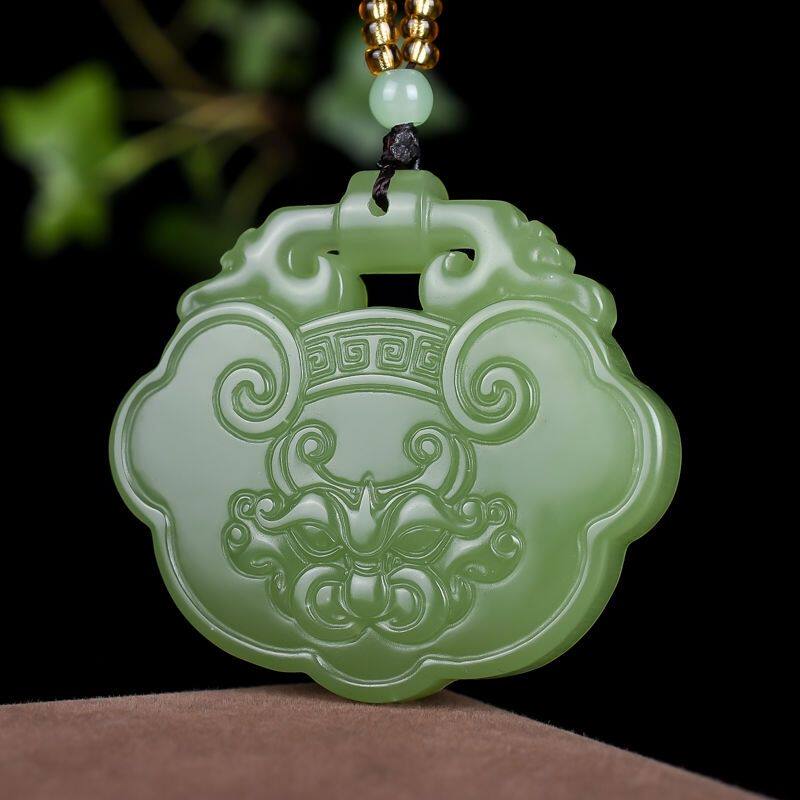 新疆和田石英岩玉平安锁吊坠男女款碧玉色宝宝锁长命百岁锁玉坠
