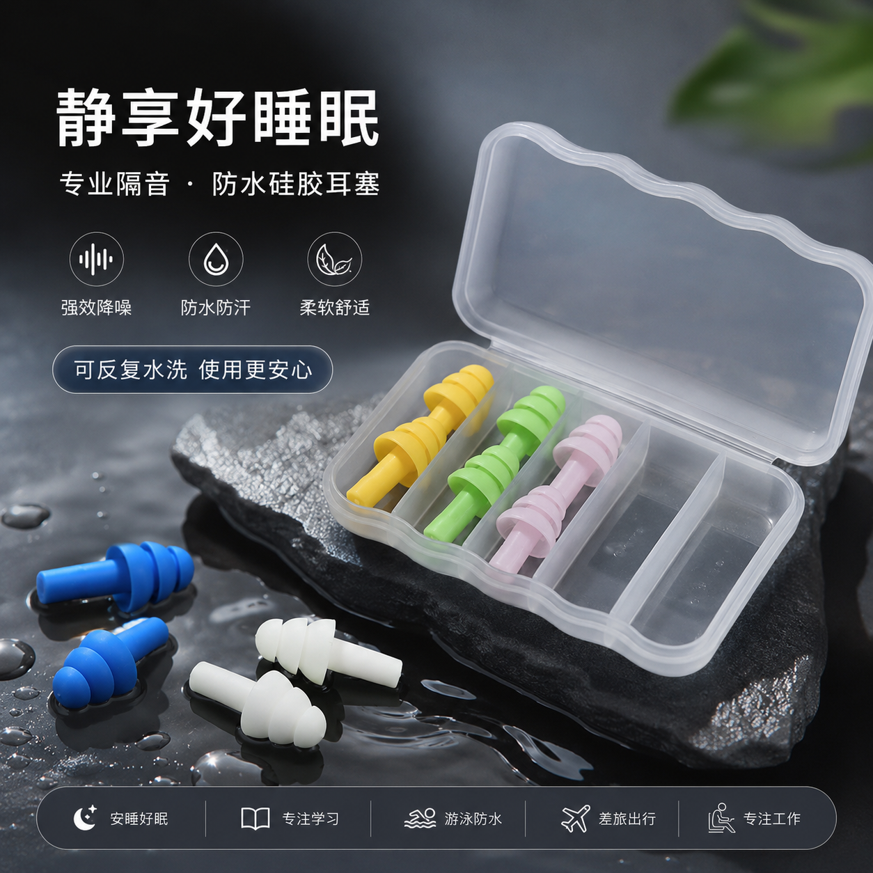 硅胶耳塞降噪音睡眠防噪音学生游泳防水工作入耳式超强隔音防呼噜