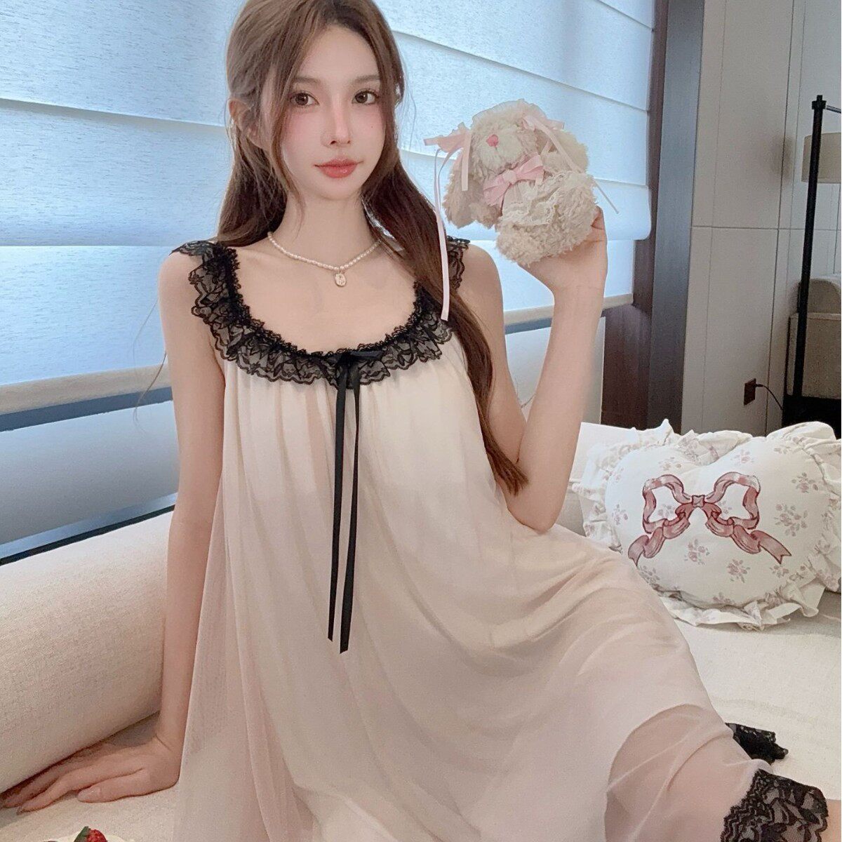 冰丝夏天新款睡裙女性感纯欲甜美睡袍/浴袍
