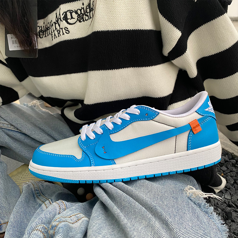 蓝色ow联名低帮AJ1 21Kcustom  off-white换皮客制 私人定制球鞋