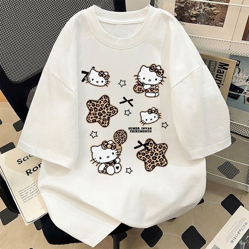 Hellokitty女童夏季装纯棉短袖T恤卡通宽松学院风中大童开学上衣