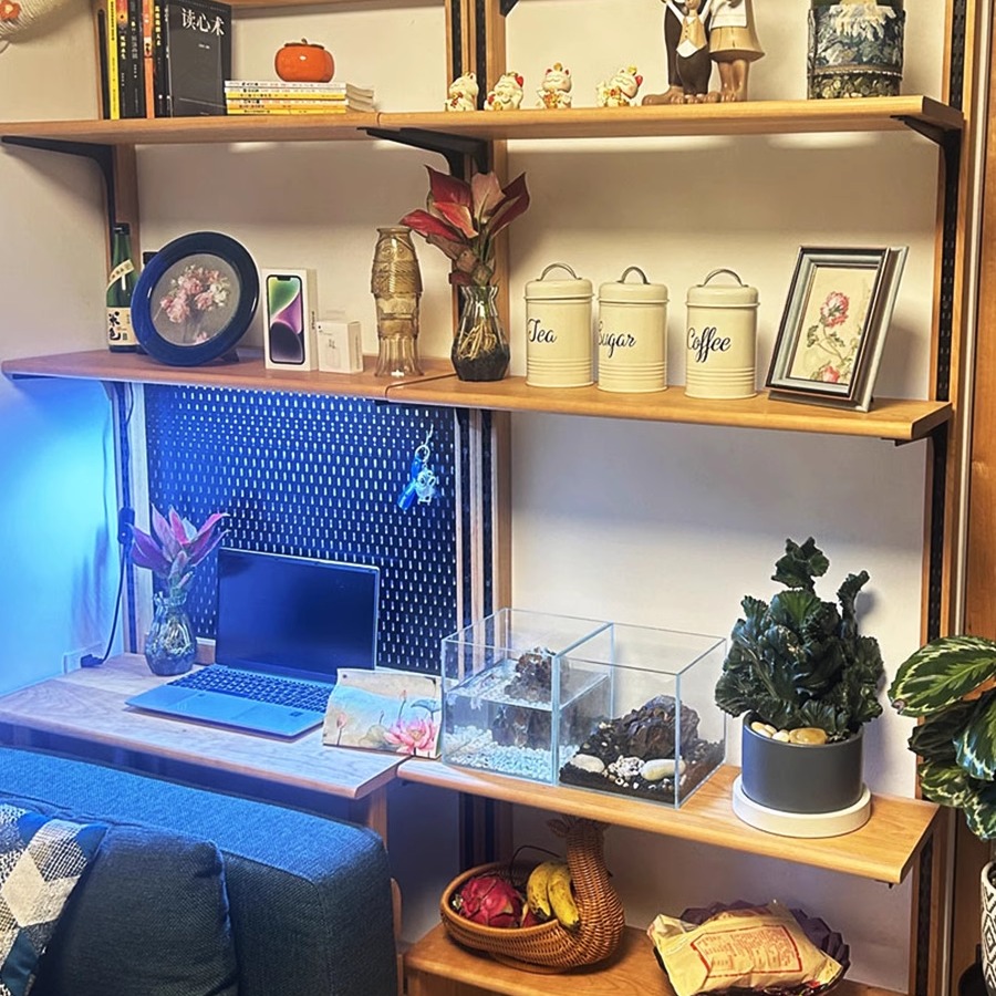 樱桃木洞洞板置物架挂墙系统书架