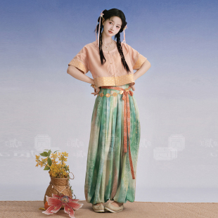 无贰集【悠悠哉】日常通勤圆领唐背子灯笼裤汉元素套装夏季汉服