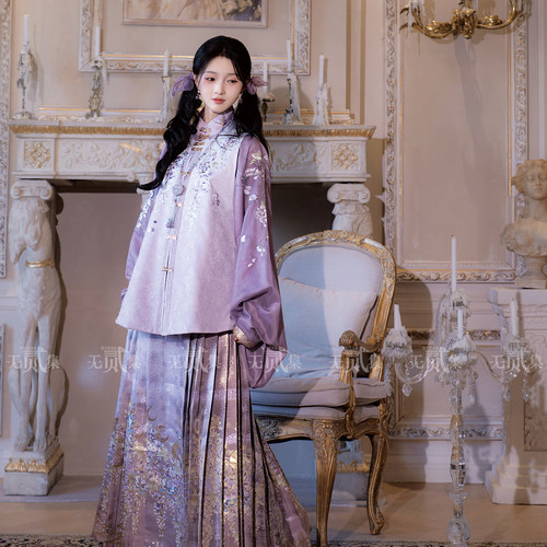 无贰集紫色绣花少女风明制汉服
