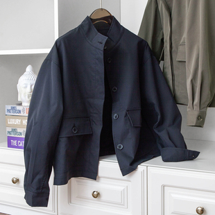 风衣式 短款 外套秋冬夹克 钮扣立领长袖 宽松蝙蝠大廓形