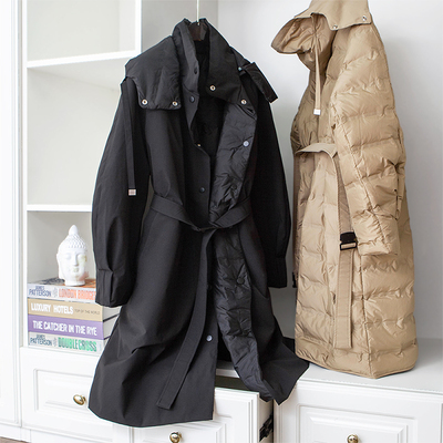 两面穿鹅绒羽绒服两面穿腰带长款