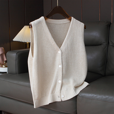 简约V领无袖进口和纸马甲背心