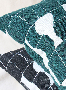 默色空间北欧风抱枕雀绿与黑双面棉麻沙发背靠垫套新中式客厅揽枕