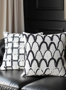 默色空间波西米亚风双面提花流苏抱枕精织沙发腰枕超细旦羽丝靠垫