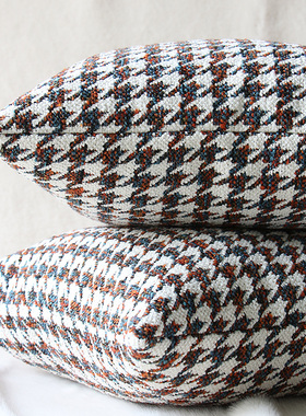 默色空间客厅沙发抱枕中古风棉麻高级感千鸟格方枕卧室飘窗靠枕垫