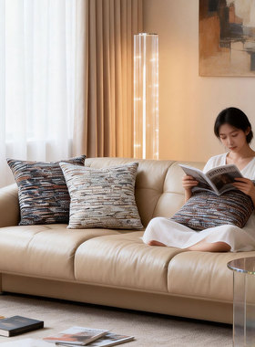 默色空间晨曦溢彩棉麻双面抱枕高克重编织图案腰枕高级感沙发靠垫