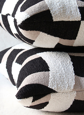 默色空间墨韵飘带沙发抱枕样板间酒店黑白靠枕设计师客厅棉麻靠垫